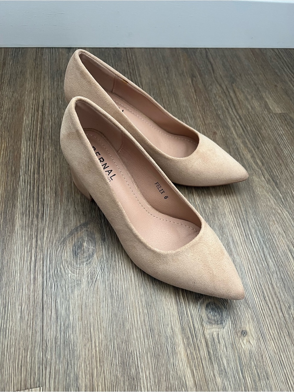 Bernal Blush Suede Pointed Mid-Heel Pumps